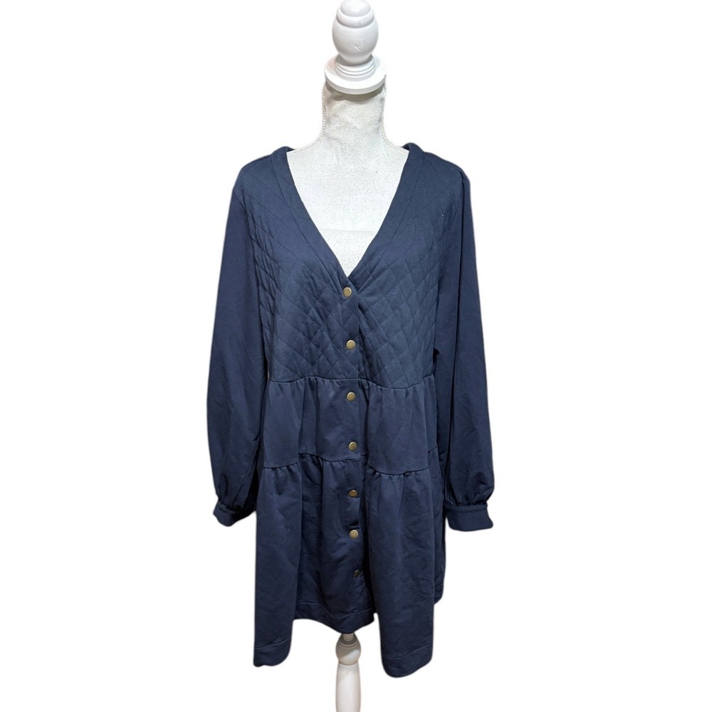 Sundays Anthropologie Womens Clifton Mini Dress Long Sleeve Snap Up Navy Blue 1X